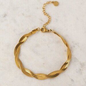 Gold Bracelet Waterproof Braided Herringbone Chain Gold Summer Jewelry PRETTY